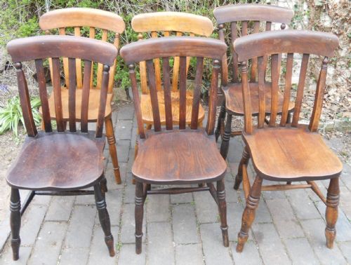 Six Victorian Elm Seated Kitchen Chairs