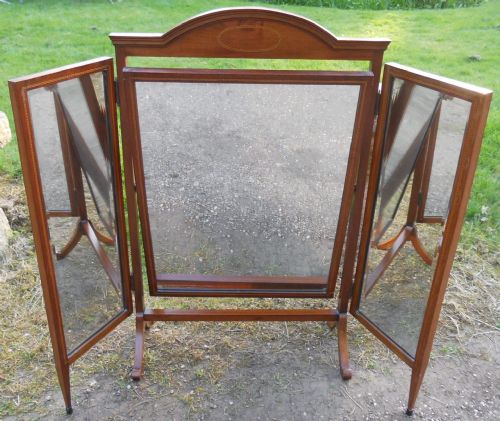 Large Edwardian Inlaid Mahogany Triple Folding Dressing Mirror
