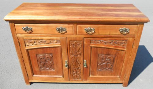 Edwardian Carved Walnut Small Sideboard Cupboard Base