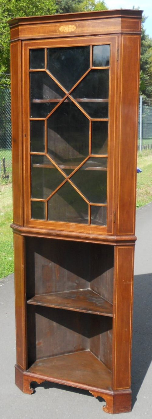 Edwardian Inlaid Mahogany Standing Corner Cupboard
