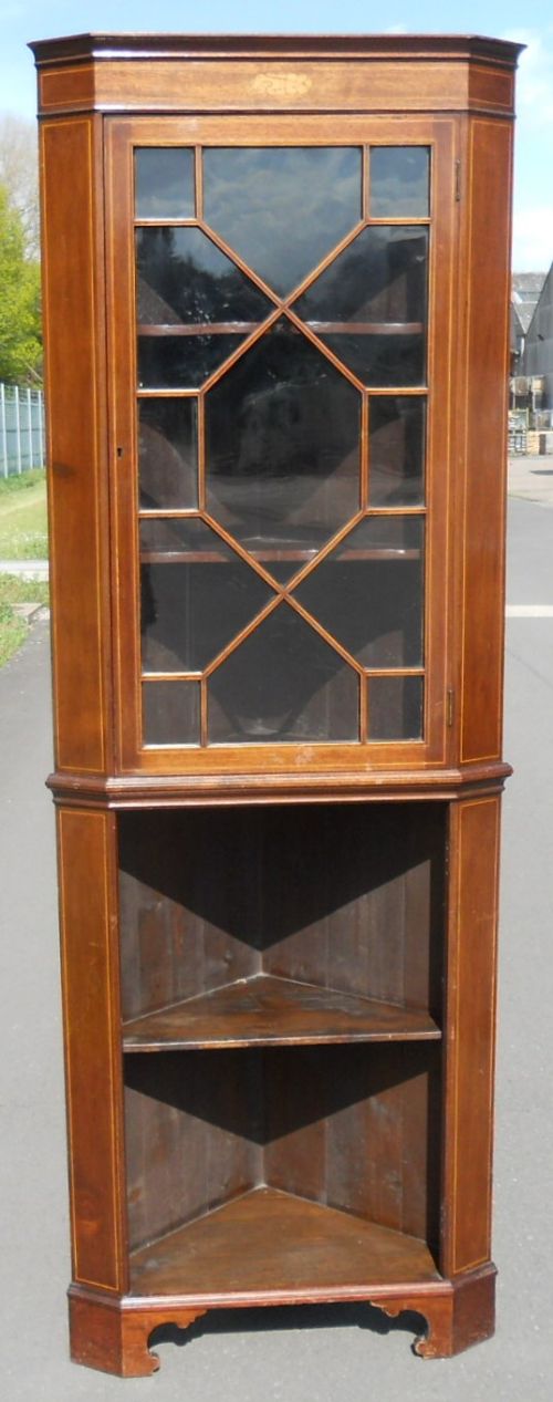 fig 1. Edwardian Inlaid Mahogany Standing Corner Cupboard