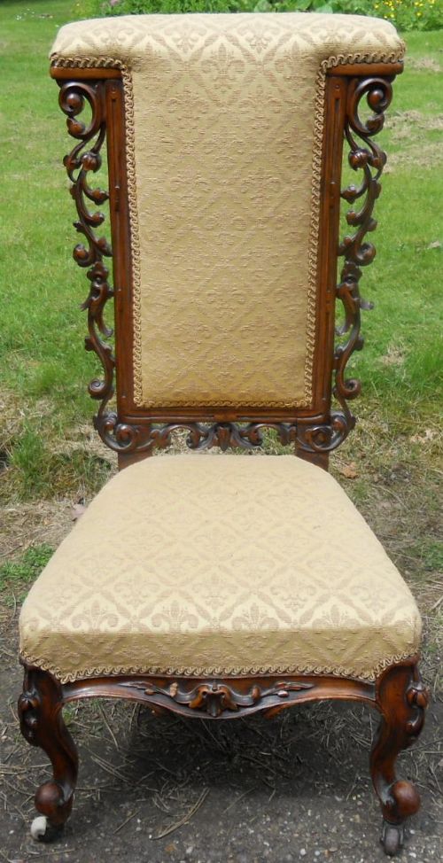 Victorian Walnut Framed Upholstered Prayer Chair