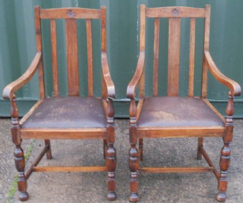 Pair Oak Carver Armchairs