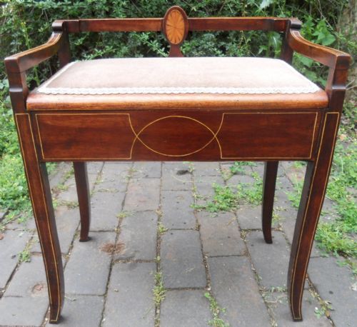 Edwardian Inlaid Mahogany Piano Stool