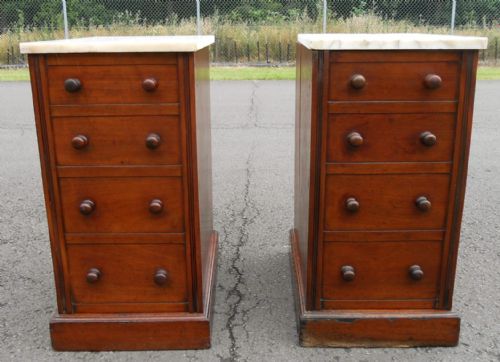 Pair Victorian Mahogany Marble Top Bedside Cabinets