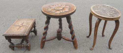 Three Edwardian Carved Oak Stools