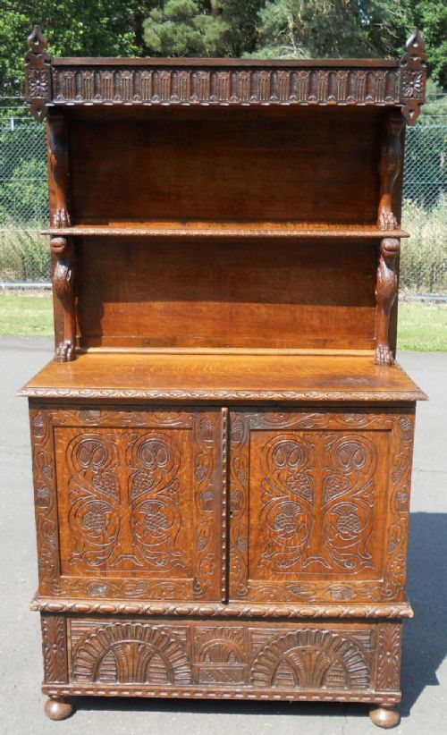 Victorian Carved Oak Cellarette Sideboard Dresser