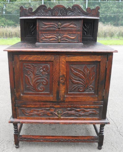 Victorian Small Carved Oak Cupboard