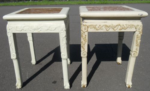 PAIR MARBLE ORIENTAL PAINTED HARDWOOD PLANT STANDS - ADDITIONAL PHOTO 1