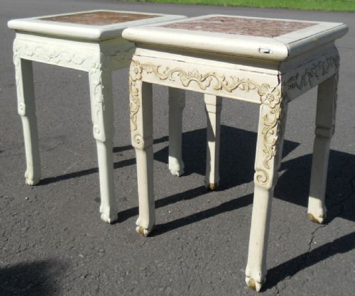 PAIR MARBLE ORIENTAL PAINTED HARDWOOD PLANT STANDS - ADDITIONAL PHOTO 5
