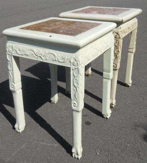 PAIR MARBLE ORIENTAL PAINTED HARDWOOD PLANT STANDS - ADDITIONAL PHOTO 6