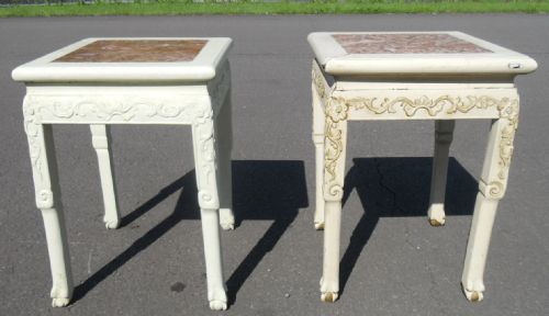 PAIR MARBLE ORIENTAL PAINTED HARDWOOD PLANT STANDS - ADDITIONAL PHOTO 7