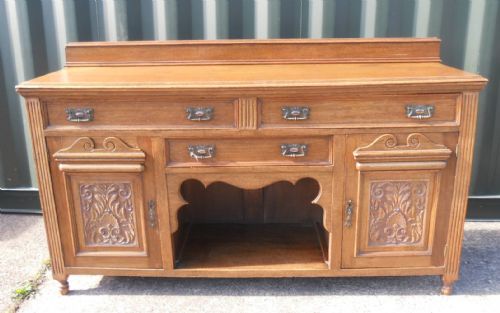 Edwardian Golden Oak Carved Sideboard