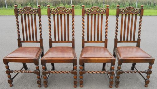 Set of Four Highback Oak Barley Twist Dining Chairs