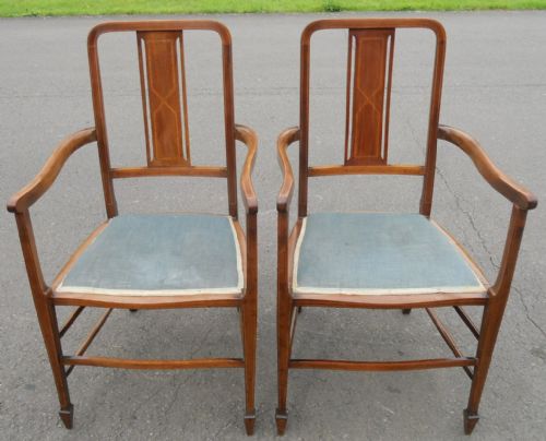 PAIR EDWARDAIN INLAID MAHOGANY SALON ARMCHAIRS - ADDITIONAL PHOTO 1