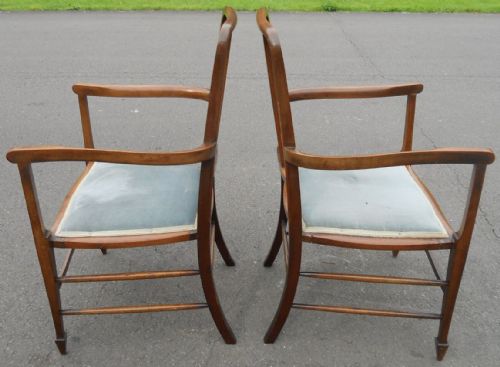 PAIR EDWARDAIN INLAID MAHOGANY SALON ARMCHAIRS - ADDITIONAL PHOTO 4
