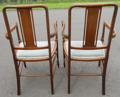 PAIR EDWARDAIN INLAID MAHOGANY SALON ARMCHAIRS - ADDITIONAL PHOTO 6