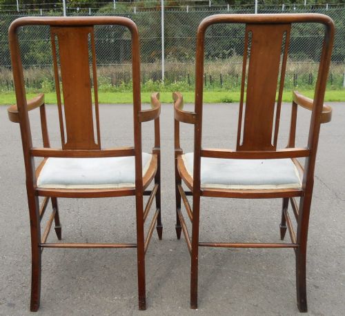 PAIR EDWARDAIN INLAID MAHOGANY SALON ARMCHAIRS - ADDITIONAL PHOTO 7