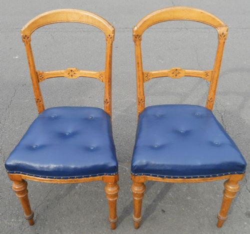 Pair Victorian Light Oak Dining Chairs
