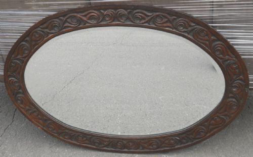Large Oval Carved Oak Wall Mirror