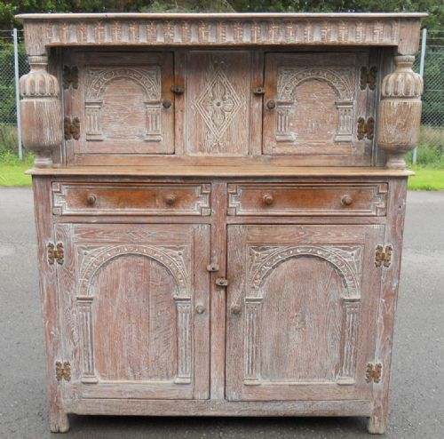 Carved Oak Limed Court Cupboard
