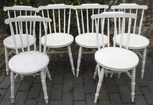 Six Painted Penny Seat Kitchen Chairs
