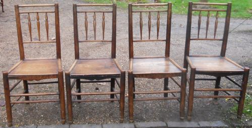 Set of Four Victorian Elm Spindleback Kitchen Chairs