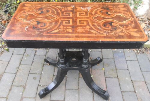 Victorian Marquetry Inlaid Ebonized Centre Table