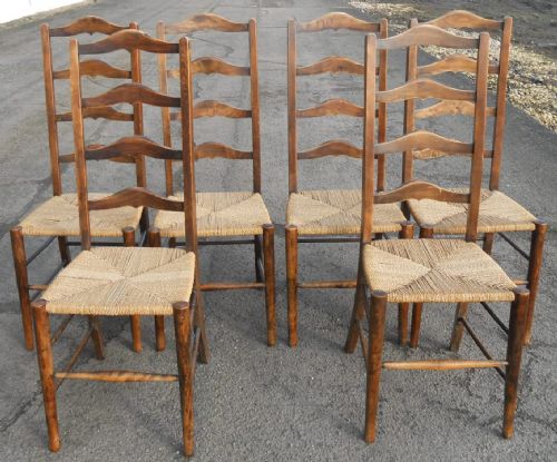 Set of Six Beech Ladderback Dining Chairs