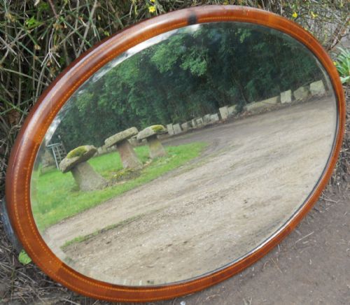 Large Edwardian Oval Mahogany Inlaid Wall Mirror