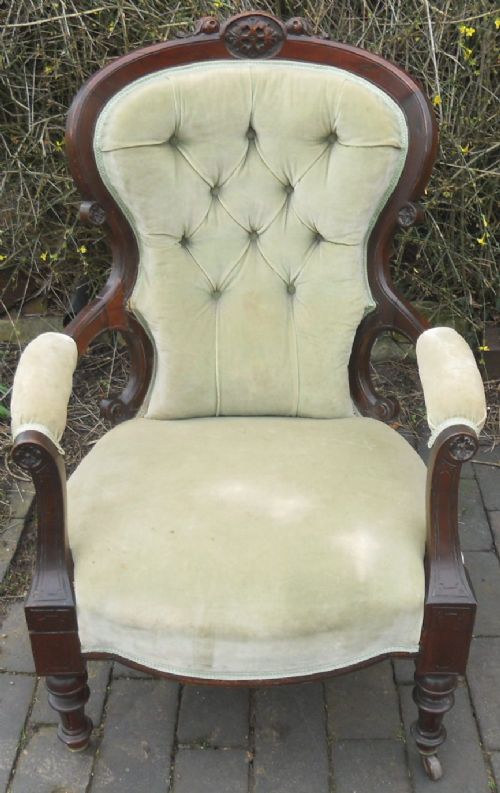Victorian Walnut Upholstered Armchair