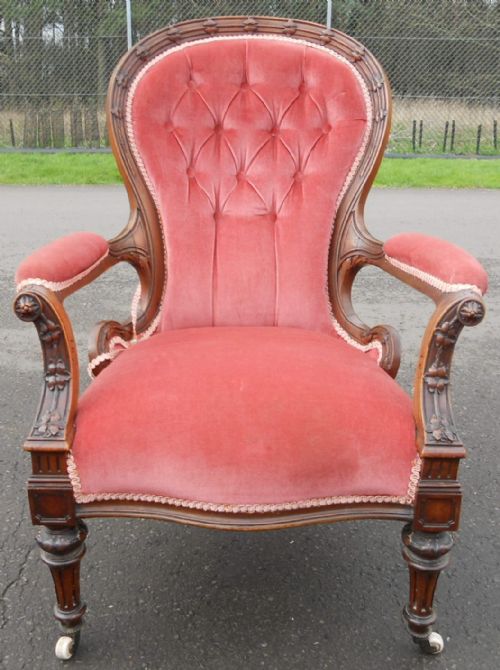 Victorian Walnut Framed Upholstered Armchair