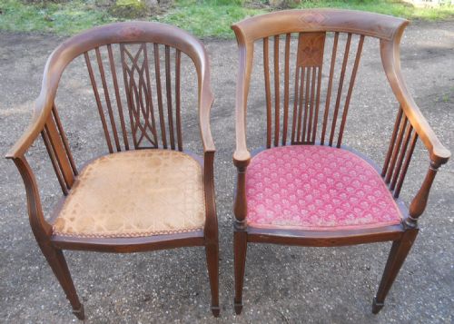 Two Edwardian Inlaid Mahogany Salon Armchairs