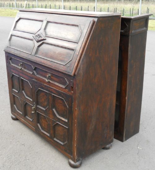 JACOBEAN STYLE DARK OAK BUREAU BOOKCASE - ADDITIONAL PHOTO 6