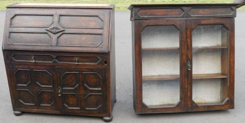 JACOBEAN STYLE DARK OAK BUREAU BOOKCASE - ADDITIONAL PHOTO 8