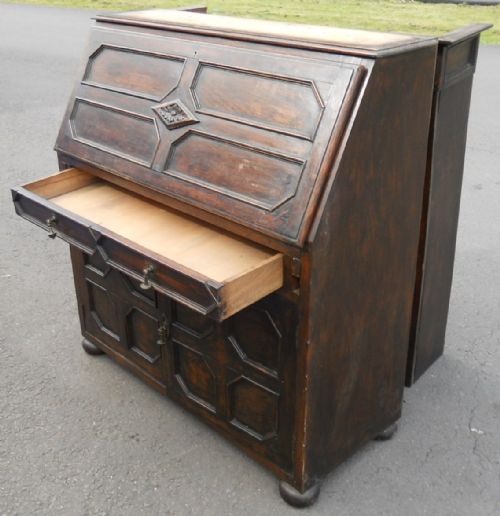 JACOBEAN STYLE DARK OAK BUREAU BOOKCASE - ADDITIONAL PHOTO 10