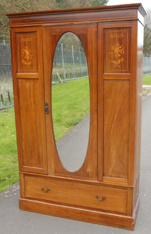 Edwardian Inlaid Mahogany Hanging Wardrobe