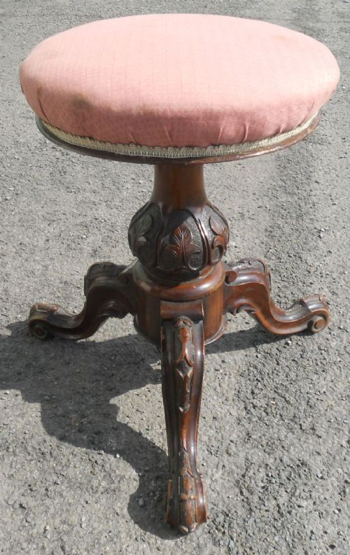 Victorian Carved Walnut Tripod Piano Stool