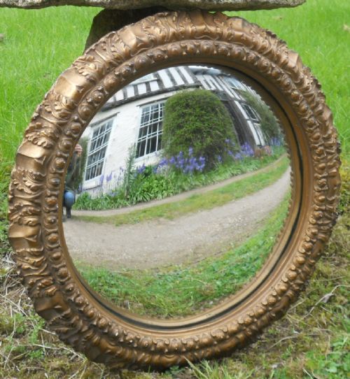 Round Gilt Framed Convex Mirror