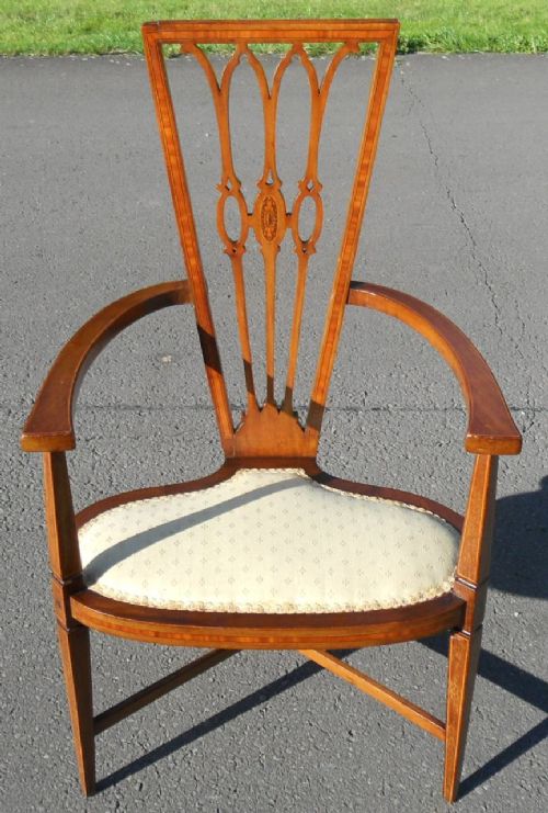 Art Nouveau Inlaid Mahogany Salon Armchair