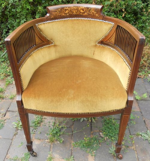 Edwardian Inlaid Mahogany Tub Armchair