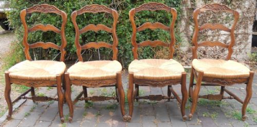 Set of Four Walnut Ladderback Dining Chairs