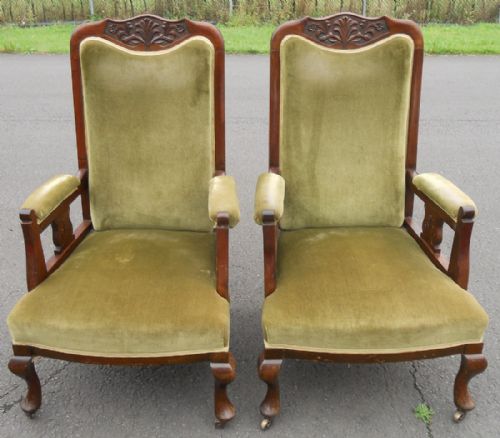 Pair of Edwardian Mahogany Framed Armchairs