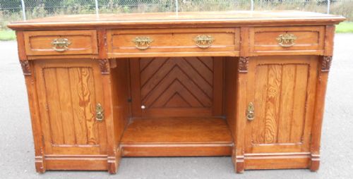 Victorian Pitch Pine Kneehole Writing Desk