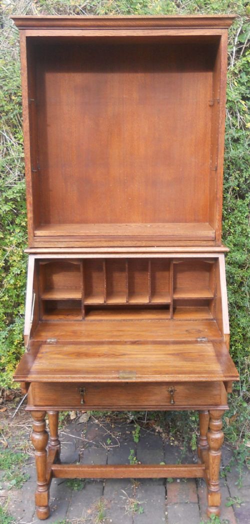 JACOBEAN STYLE OAK BUREAU BOOKCASE - ADDITIONAL PHOTO 3