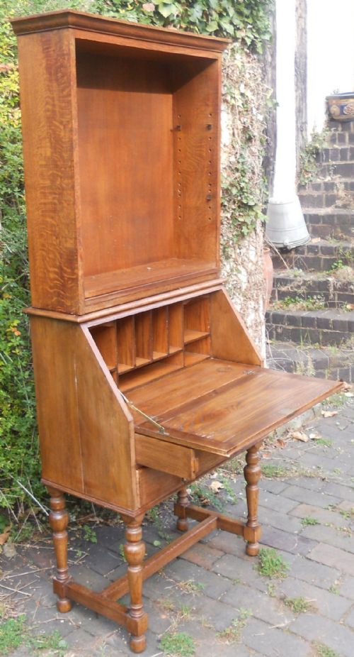JACOBEAN STYLE OAK BUREAU BOOKCASE - ADDITIONAL PHOTO 4
