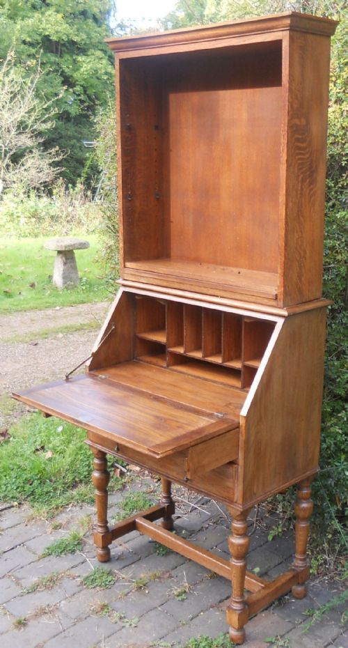 JACOBEAN STYLE OAK BUREAU BOOKCASE - ADDITIONAL PHOTO 5