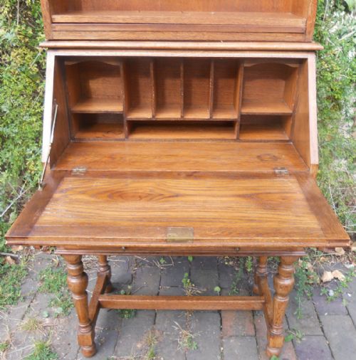 JACOBEAN STYLE OAK BUREAU BOOKCASE - ADDITIONAL PHOTO 6