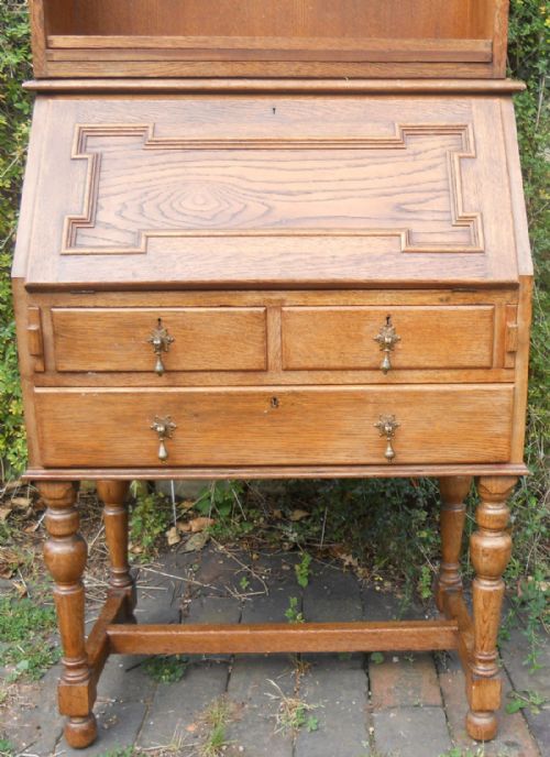 JACOBEAN STYLE OAK BUREAU BOOKCASE - ADDITIONAL PHOTO 7