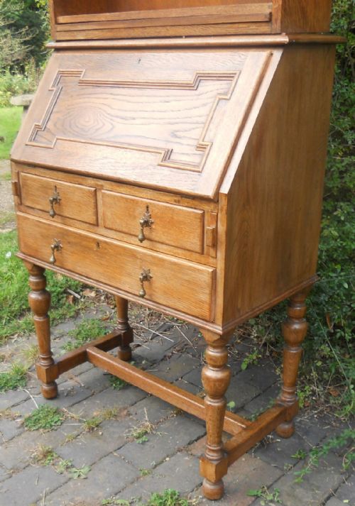 JACOBEAN STYLE OAK BUREAU BOOKCASE - ADDITIONAL PHOTO 8